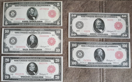 Reprint on paper with W/M United States banknotes 1914 y. RED S/N FREE SHIPPING!