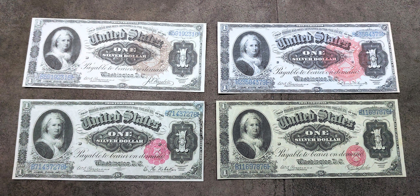 1 Dollar 1886 US Silver Certificate Big Brown Sun, Red Sun, Flower and Circle Seals