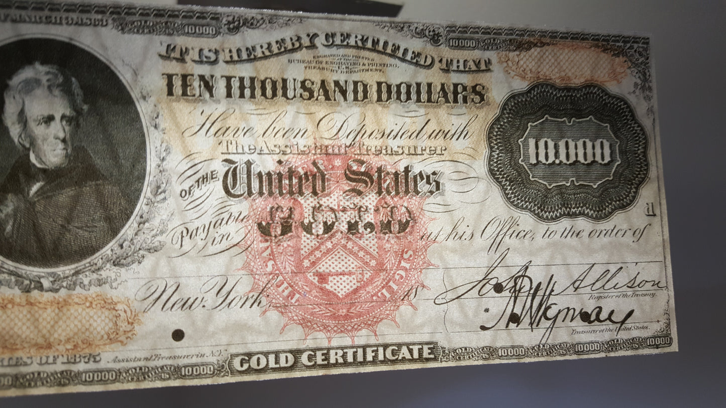 10000 Dollar 1875 US Gold Certificate Historic Banknote Detail