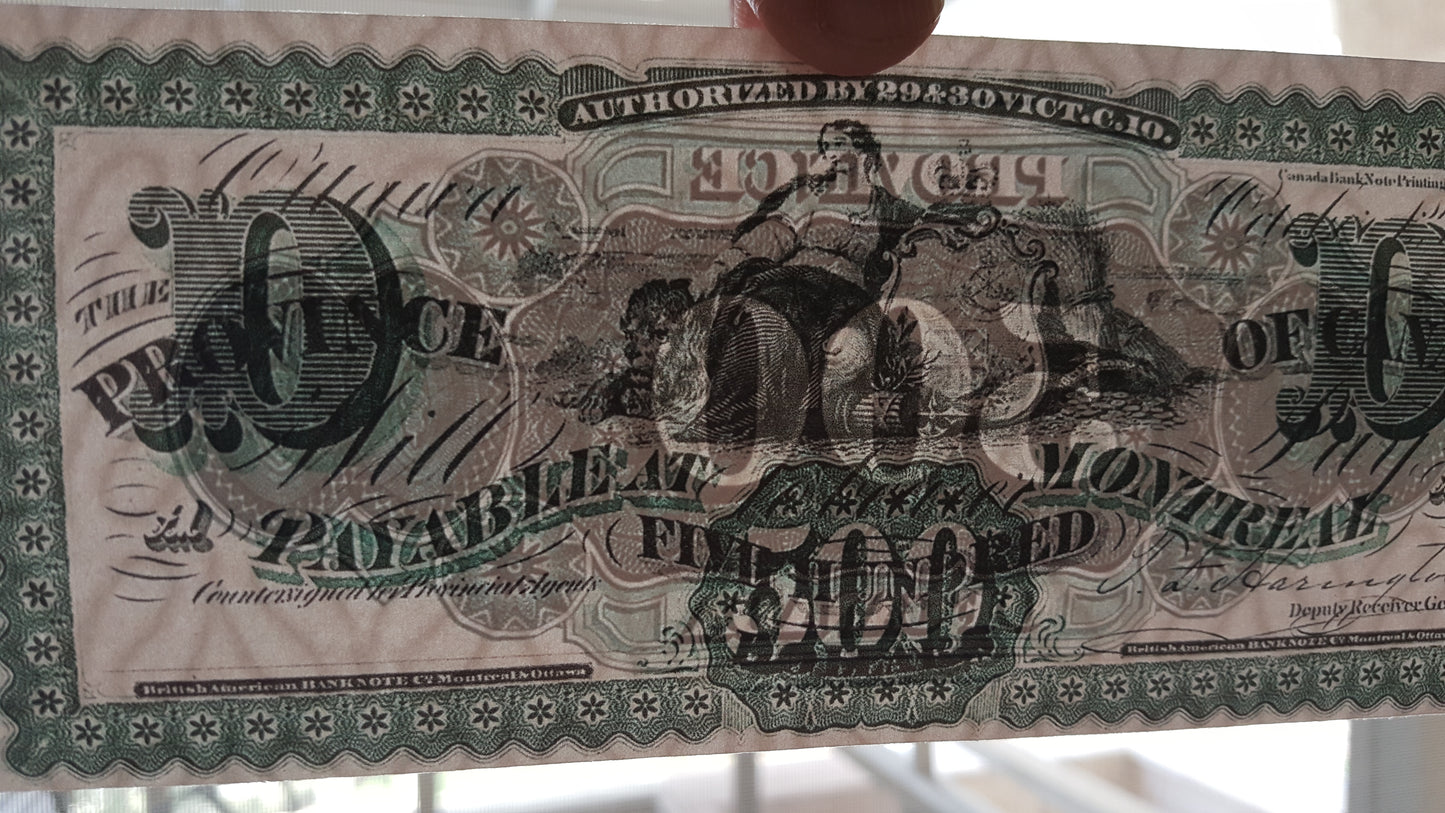 Reprint on paper with W/M Province Bank of Canada 1866 y. FREE SHIPPING !