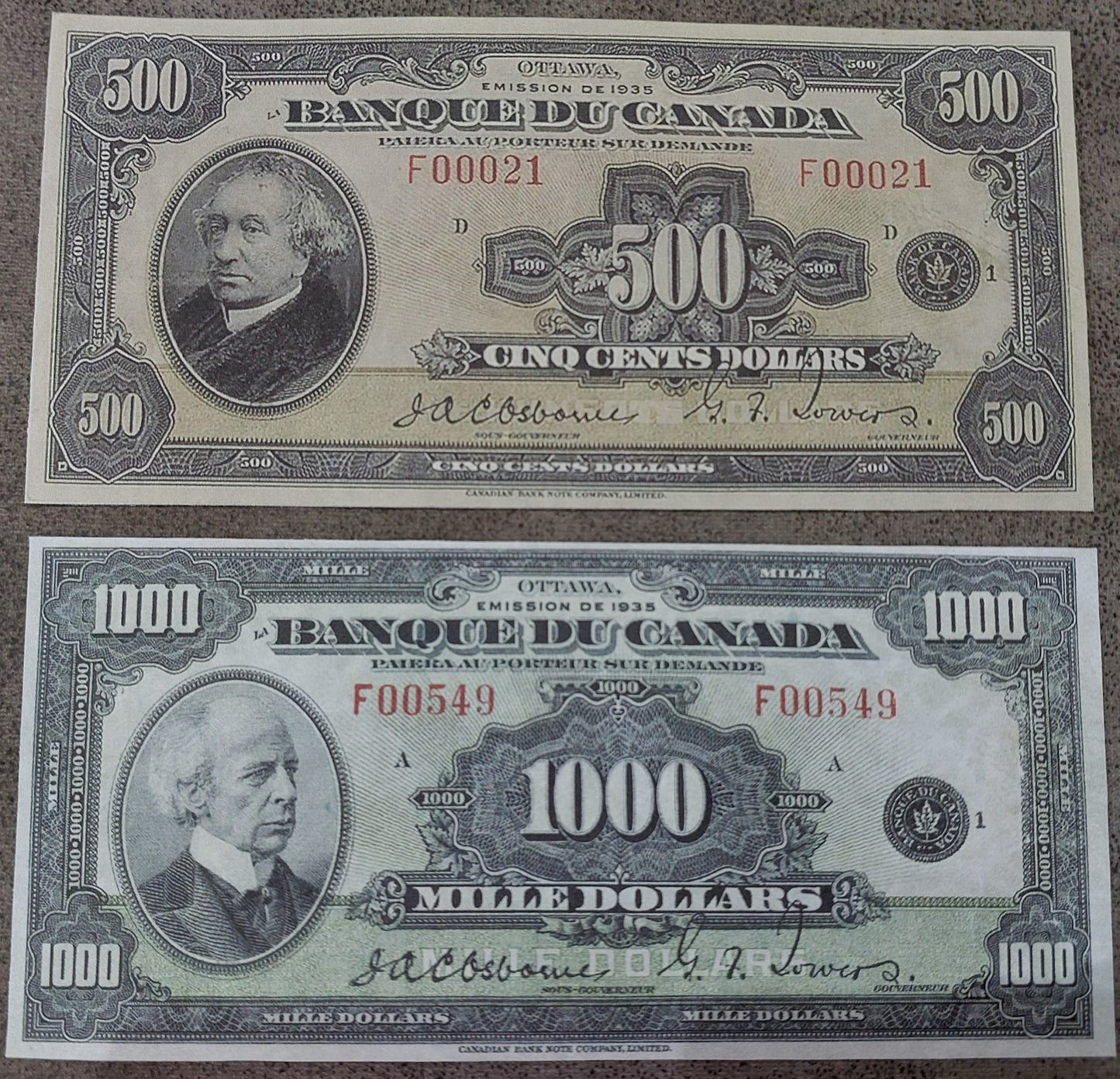 Reprint on paper  with W/M Canada (SET-B) 1935 printed in French - FREE SHIPPING