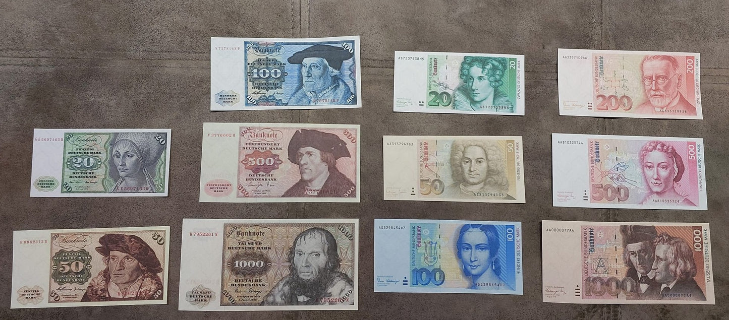 Réimpression sur papier avec filigrane Allemagne 20-1000 Marks 1960-1993 y. LIVRAISON GRATUITE !