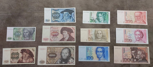Reprint on paper with W/M Germany 20-1000 Marks 1960-1993 y. FREE SHIPPING!