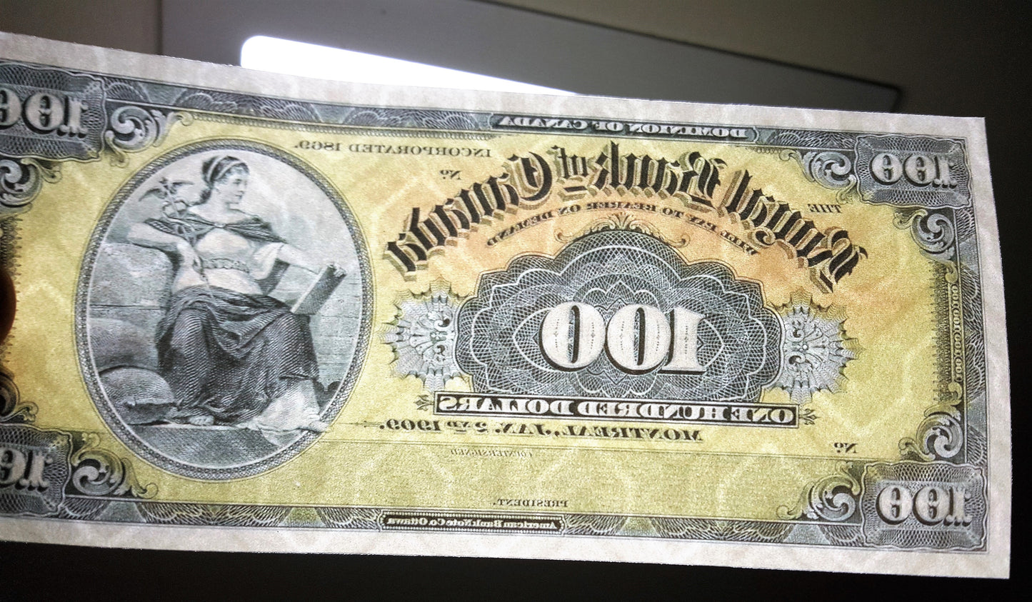 Reprint on paper  with W/M The Royal Bank of Canada 1909-1927 y. Dollar FREE SHIPPING.