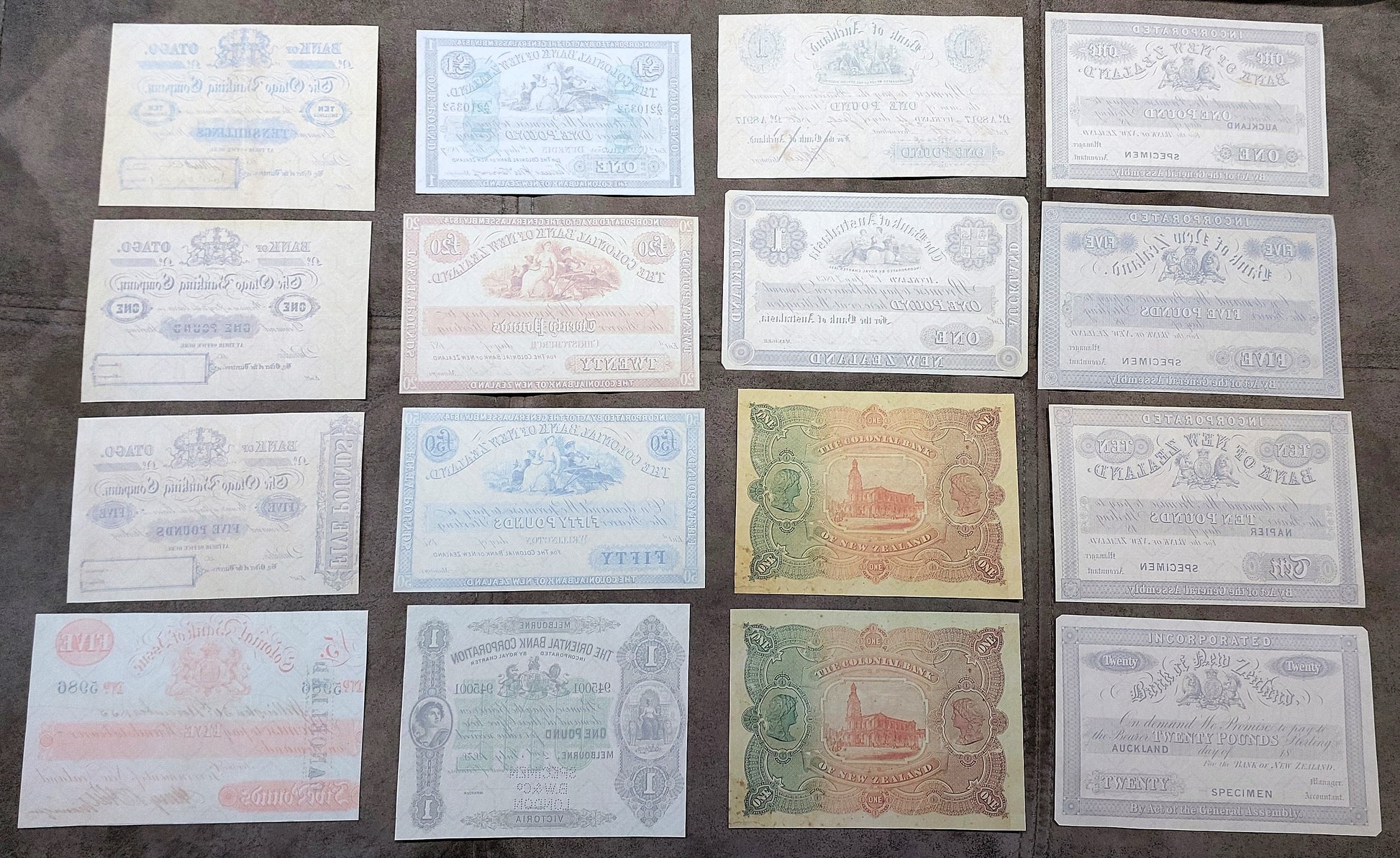 Historic 1852-1889 New Zealand & Australia Colonial Banknotes Collection Reverse Side