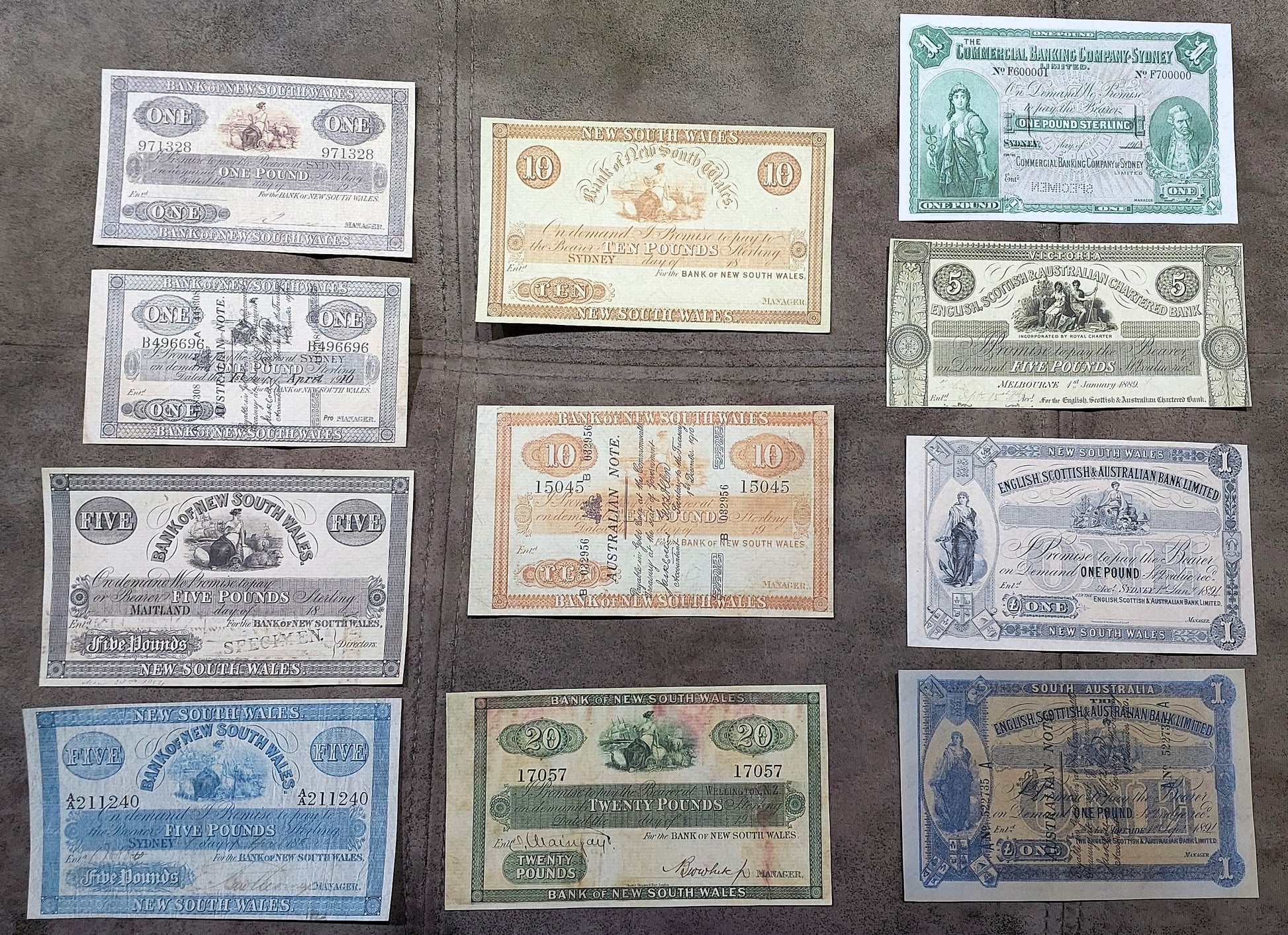 1854-1910 Australia Colonial Numismatic Specimen Banknotes Set F of 11 Bills