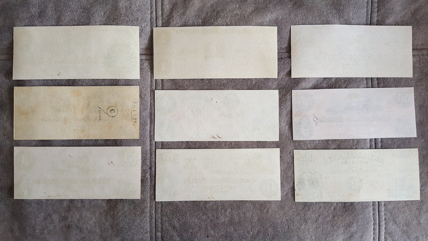 Historic 1859 Colonial Bank of Canada Banknotes Collection Reverse Side Series