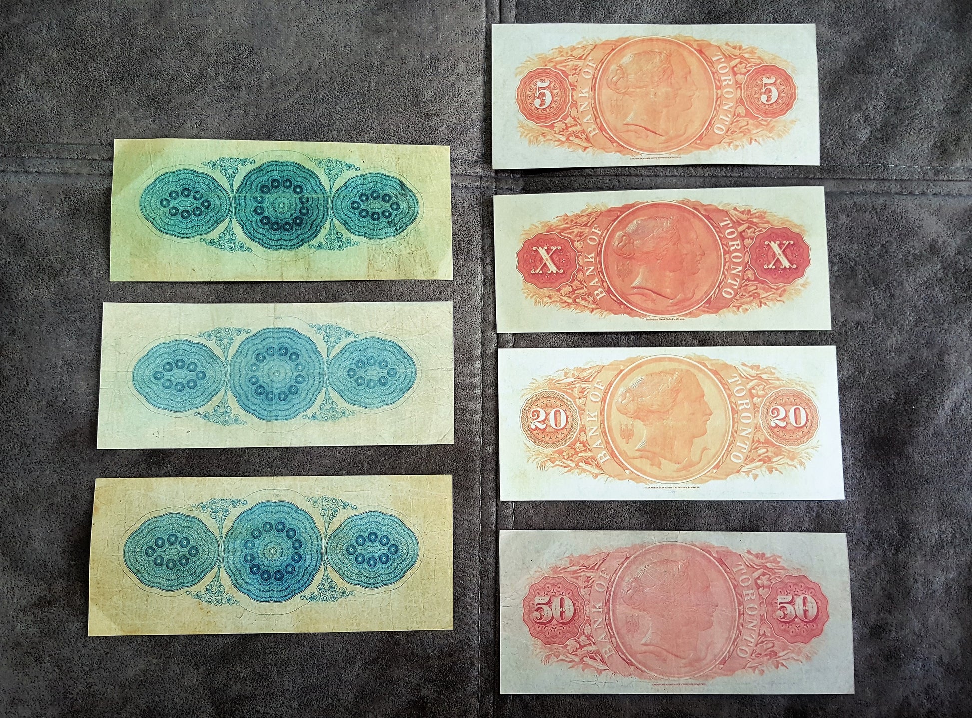 Historic Bank of Toronto & Westmorland Bank Numismatic Notes Back Side Series