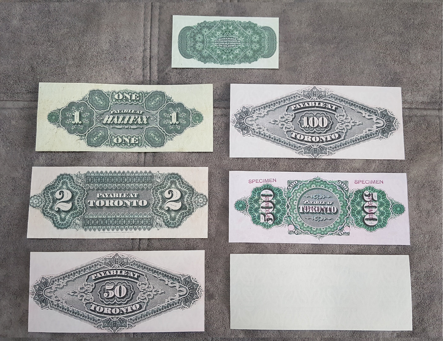 Historic 1870-1872 Dominion of Canada Banknotes Collection Early Post Confederation Reverse Side