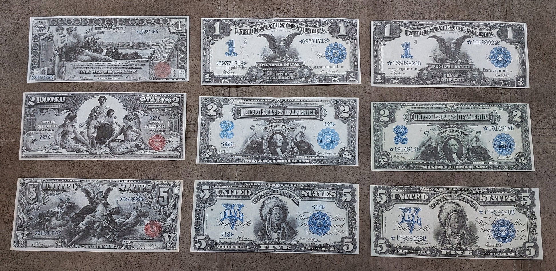 1896-1899 US Silver Certificate Numismatic Notes Set of 9 Bills