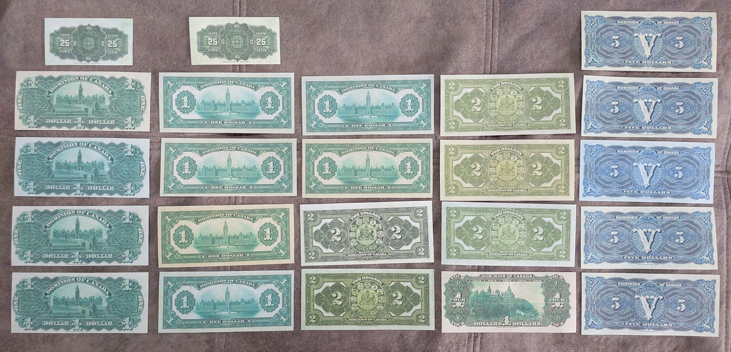 Historic 1900-1917 Dominion of Canada Different Types Banknotes SET-B Reverse Side