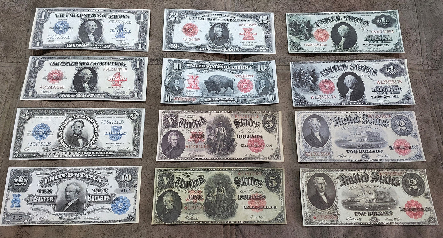 1901-1923 US Large Size Numismatic Banknotes Set of 12 Bills