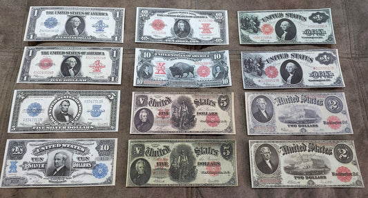 1901-1923 US Large Size Numismatic Banknotes Set of 12 Bills