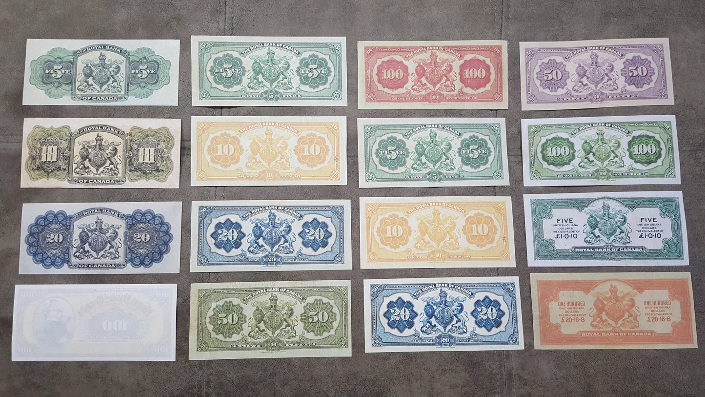Historic The Royal Bank of Canada Numismatic Notes Back Side Series