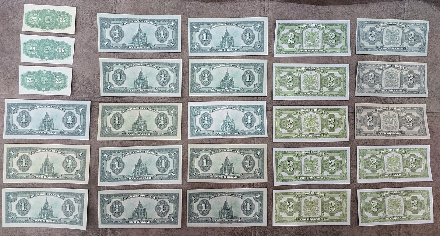 Historic 1923 Dominion of Canada Banknotes Selection SET-B Reverse Side Series