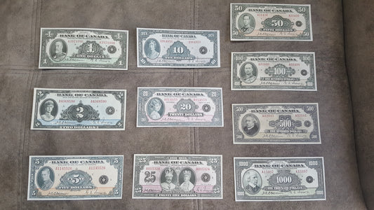 1935 Bank of Canada English Issue Numismatic Specimen Notes Set A