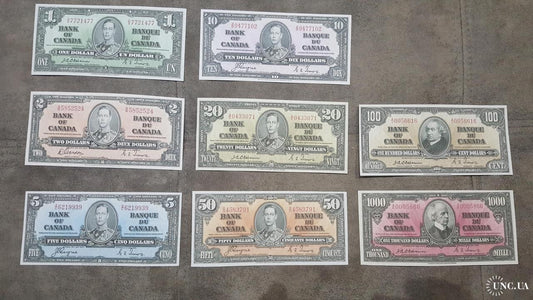 1937 Bank of Canada King George VI Numismatic Banknotes Set A
