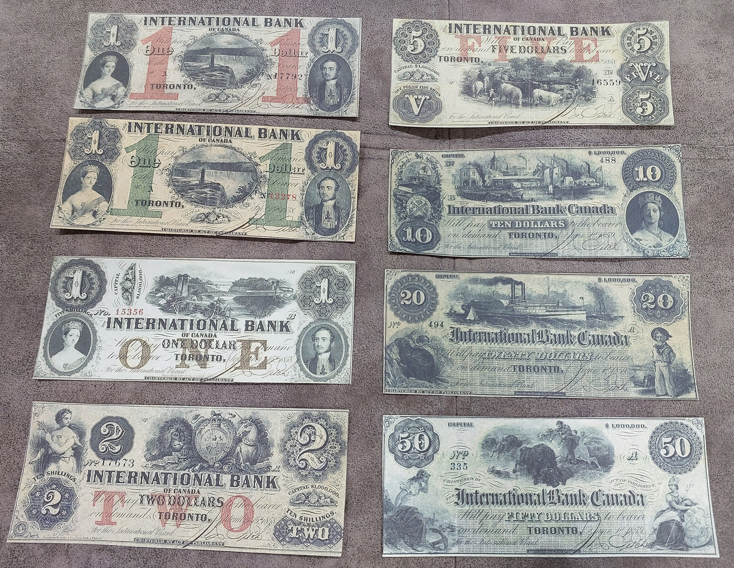 Reprint on paper with W/M Canada INTERNATIONAL Bank 1858-1859 y. Dollar FREE SHIPPING