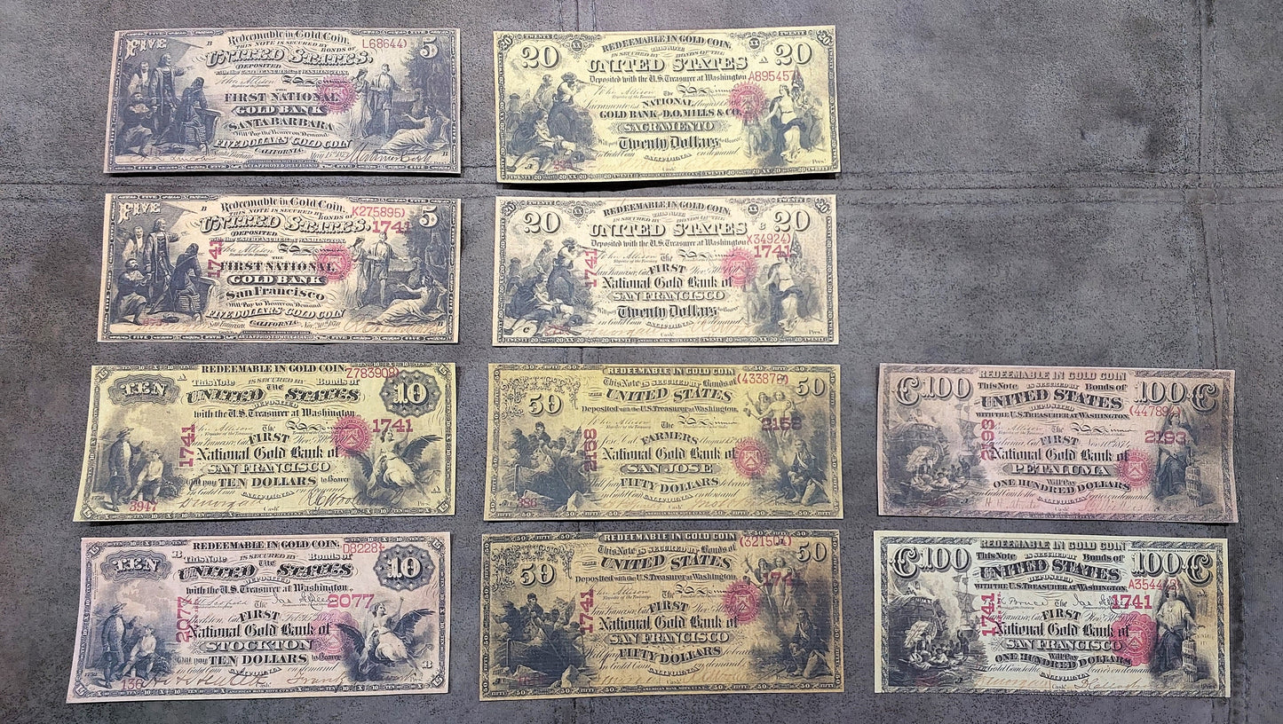 Reprint on paper with W/M United States National Bank Gold Dollar 1870 FREE SHIP