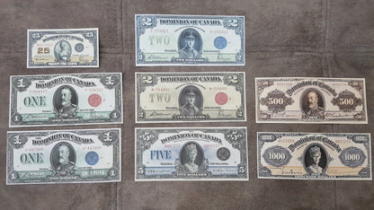 Réimpression sur papier avec filigrane SET-A Banque Dominion du Canada 1923-1924. Livraison gratuite