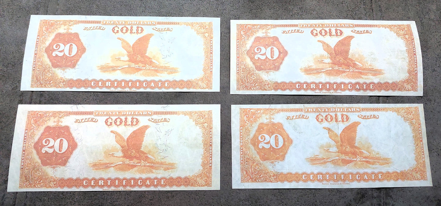 20 Dollar 1882 US Gold Certificate Orange Reverse Side