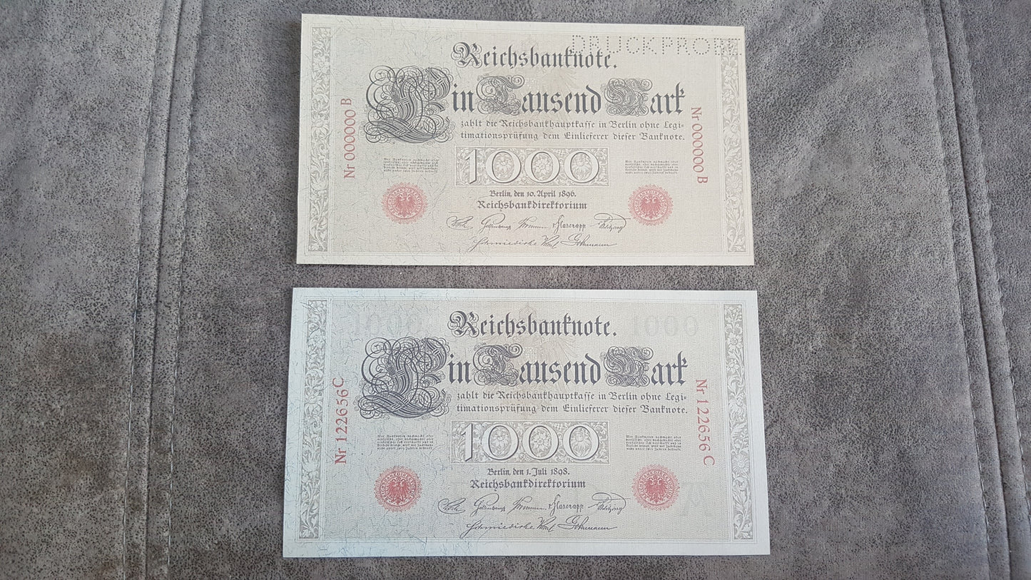 Reprint on paper with W/M the RAREST EDITIONS. Germany 1000 Marks. FREE SHIPPING