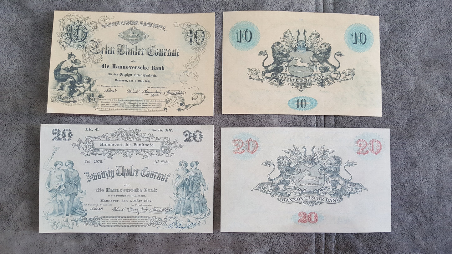 Reprint on paper with W/M Old German states the most beautiful notes Set-A 1856-1875