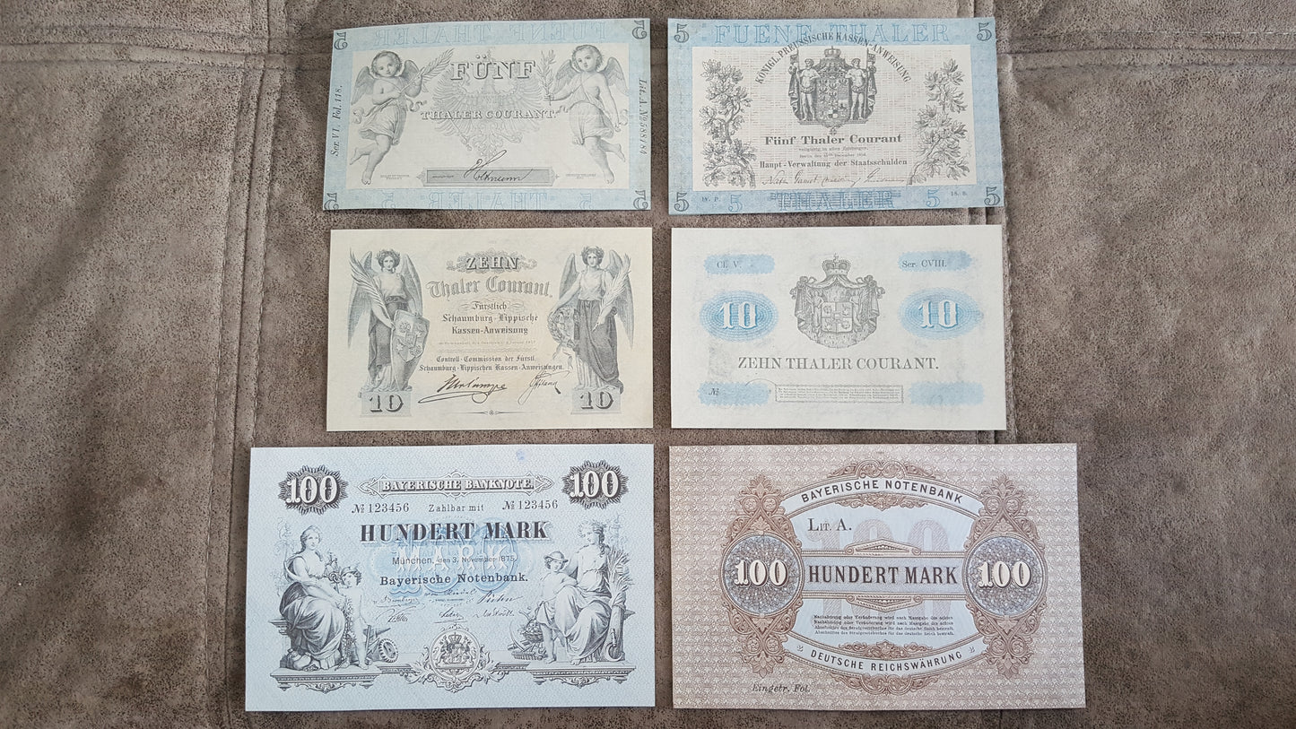 Reprint on paper with W/M Old German states the most beautiful notes Set-A 1856-1875