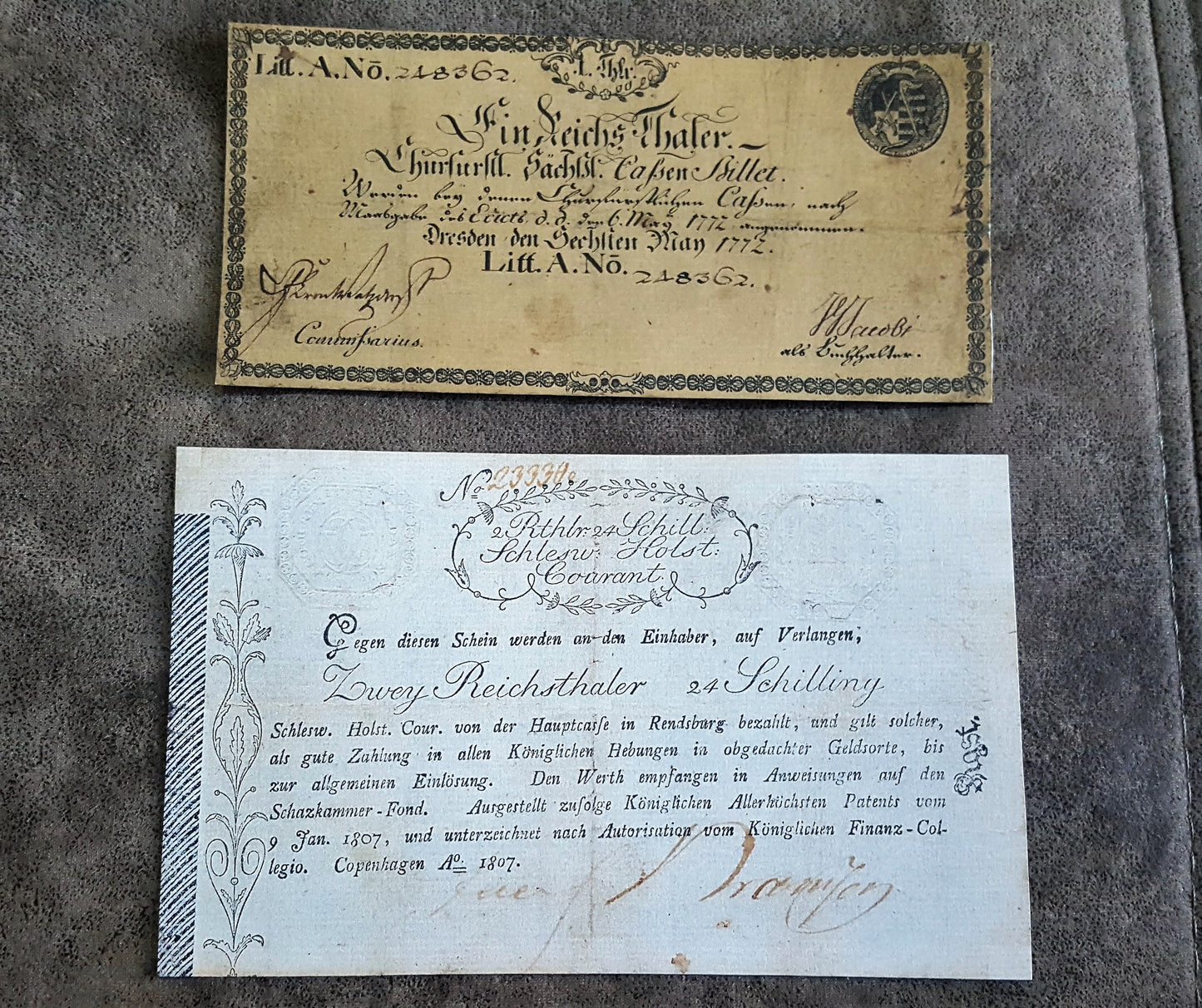 Reprint on paper with W/M Old German states, first banknotes 1772-1849 years.