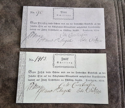 Retrait sur papier filigrané « États allemands anciens », premières coupures 1772-1849.