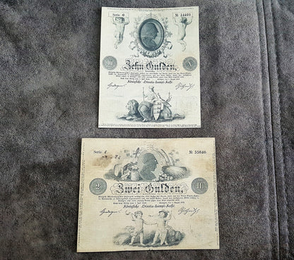 Retrait sur papier filigrané « États allemands anciens », premières coupures 1772-1849.