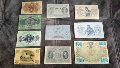 Retirage sur papier avec filigrane Anciens États Allemands les plus belles notes Set-B 1854-1871