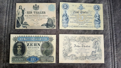 Retirage sur papier avec filigrane Anciens États Allemands les plus belles notes Set-B 1854-1871