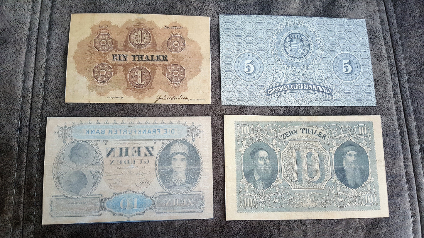 Reprint on paper with W/M Old German states the most beautiful notes Set-B 1854-1871