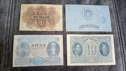 Retirage sur papier avec filigrane Anciens États Allemands les plus belles notes Set-B 1854-1871