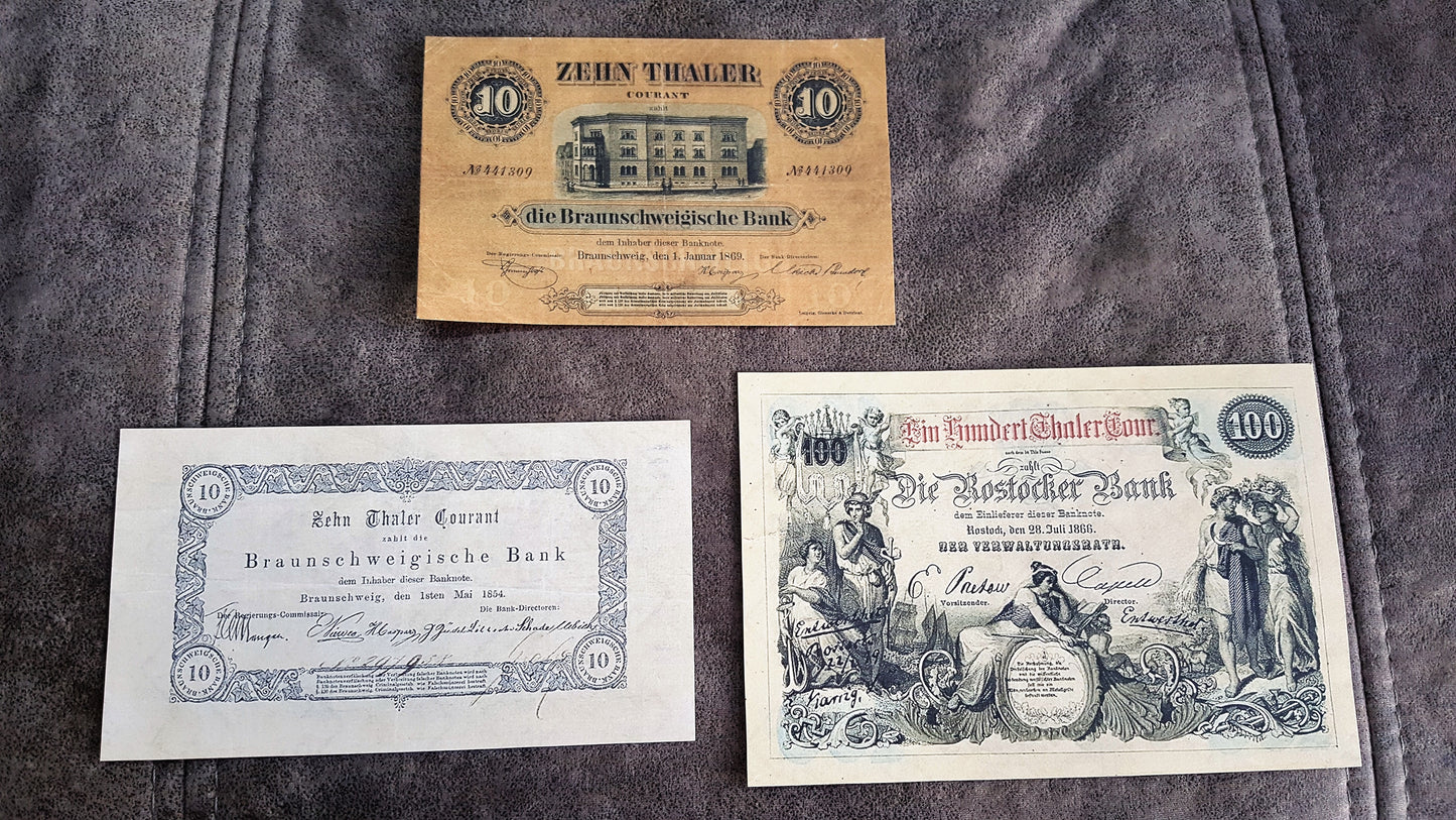 Reprint on paper with W/M Old German states the most beautiful notes Set-B 1854-1871