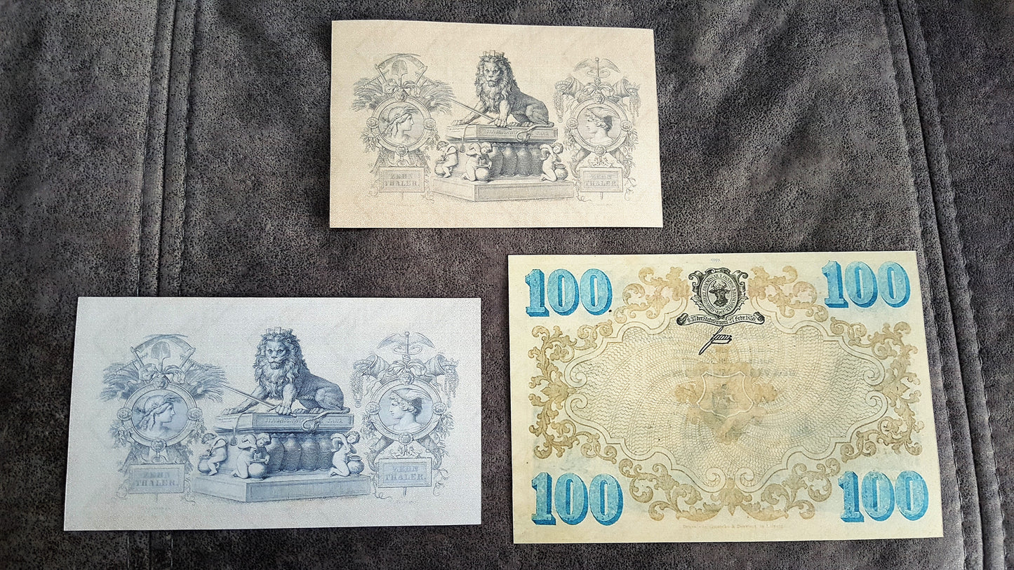 Reprint on paper with W/M Old German states the most beautiful notes Set-B 1854-1871