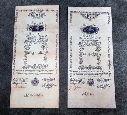 Réimpression sur papier avec filigrane Billets de banque autrichiens 1796. LIVRAISON GRATUITE !!!