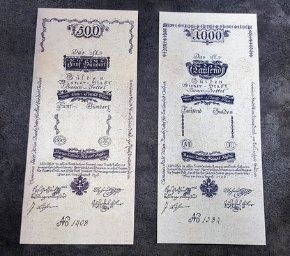 Réimpression sur papier avec filigrane Billets de banque autrichiens 1796. LIVRAISON GRATUITE !!!