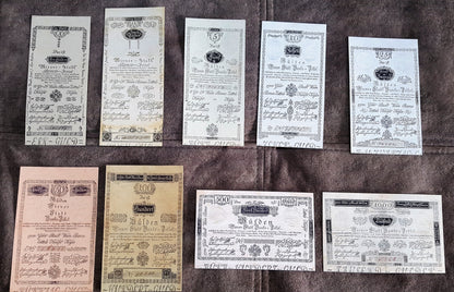 Réimpression sur papier avec filigrane Billets de banque autrichiens année 1800. LIVRAISON GRATUITE