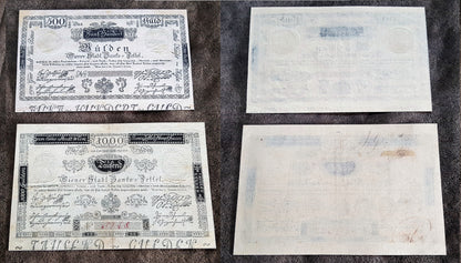 Réimpression sur papier avec filigrane Billets de banque autrichiens année 1800. LIVRAISON GRATUITE