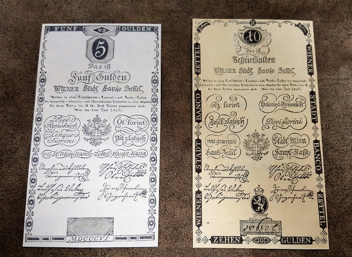 Reprint on paper with W/M Austria Banknotes 1806 year. FREE SHIPPING !!!