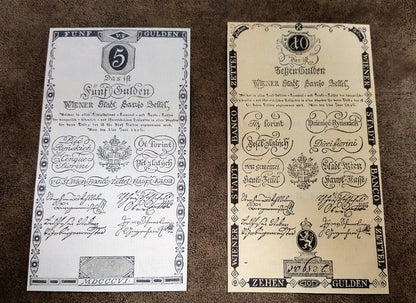 Réimpression sur papier avec filigrane Billets de banque autrichiens 1806. LIVRAISON GRATUITE !!!