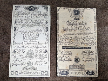 Réimpression sur papier avec filigrane Billets de banque autrichiens 1806. LIVRAISON GRATUITE !!!