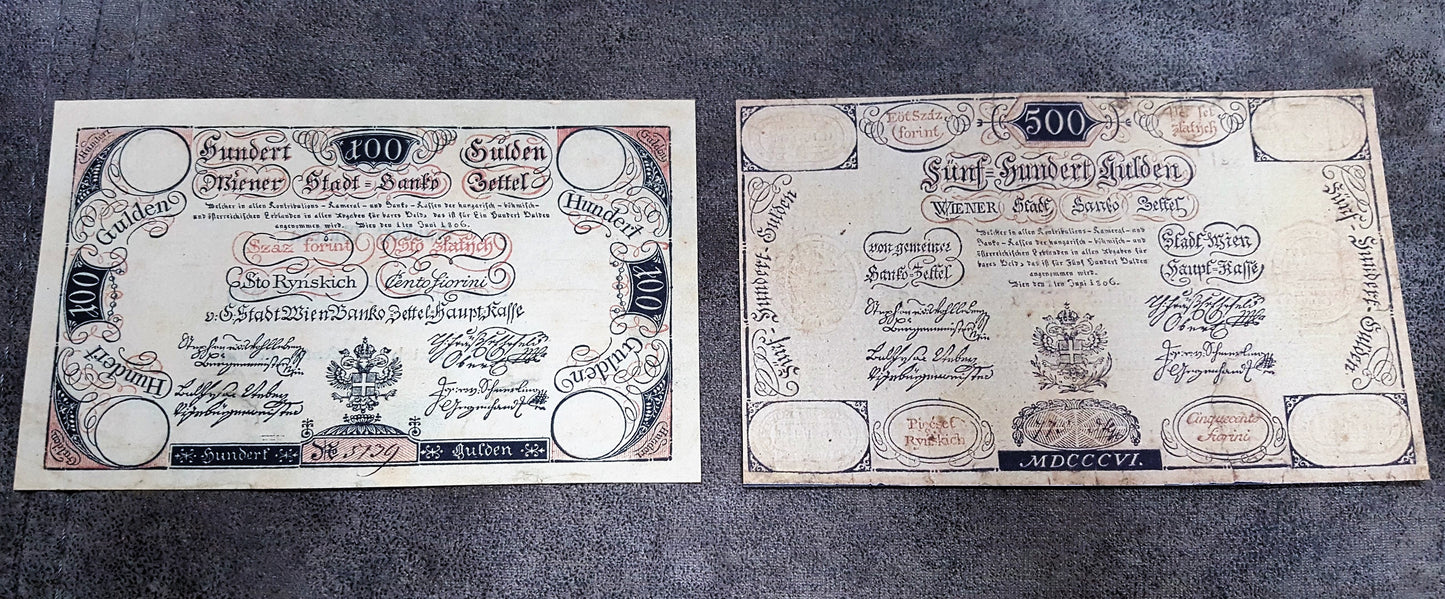 Reprint on paper with W/M Austria Banknotes 1806 year. FREE SHIPPING !!!