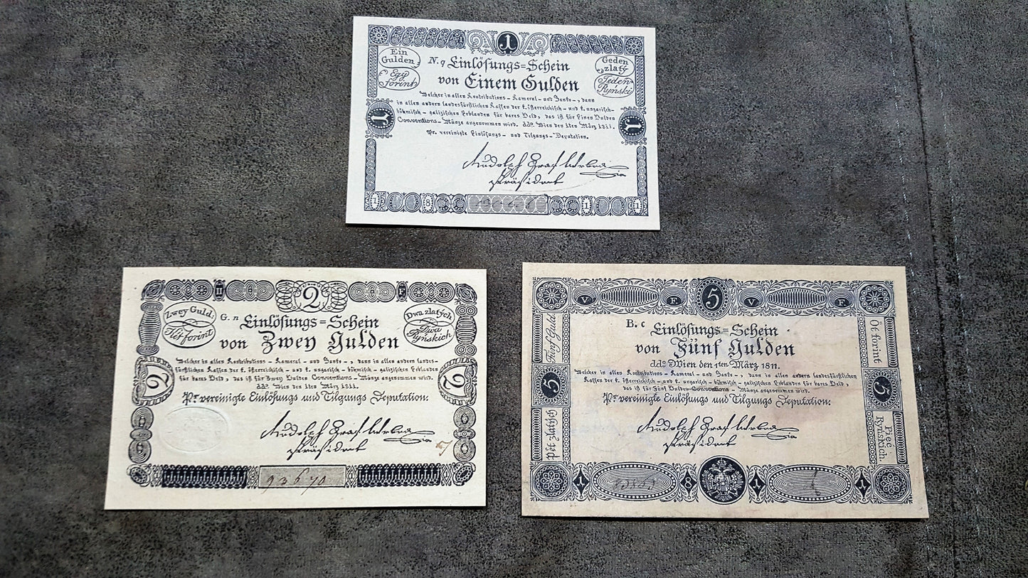 Reprint on paper with W/M Austria Banknotes 1811 year. FREE SHIPPING !!!