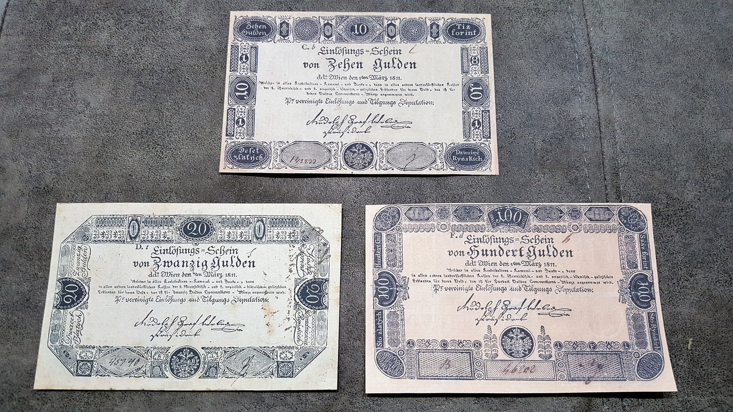 Reprint on paper with W/M Austria Banknotes 1811 year. FREE SHIPPING !!!