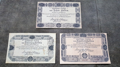 Réimpression sur papier avec filigrane Billets de banque autrichiens 1811. LIVRAISON GRATUITE !!!
