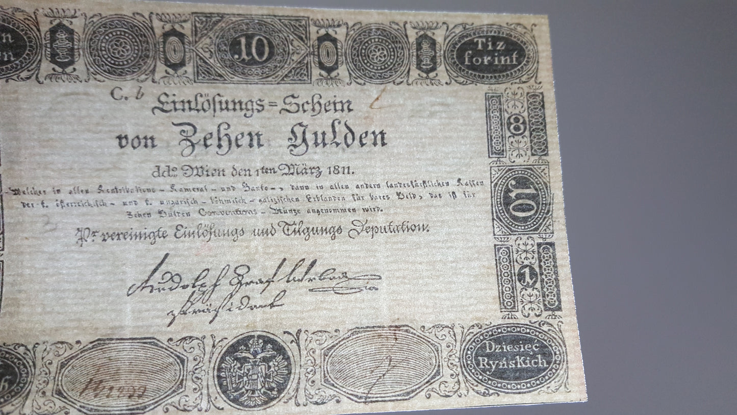Reprint on paper with W/M Austria Banknotes 1811 year. FREE SHIPPING !!!