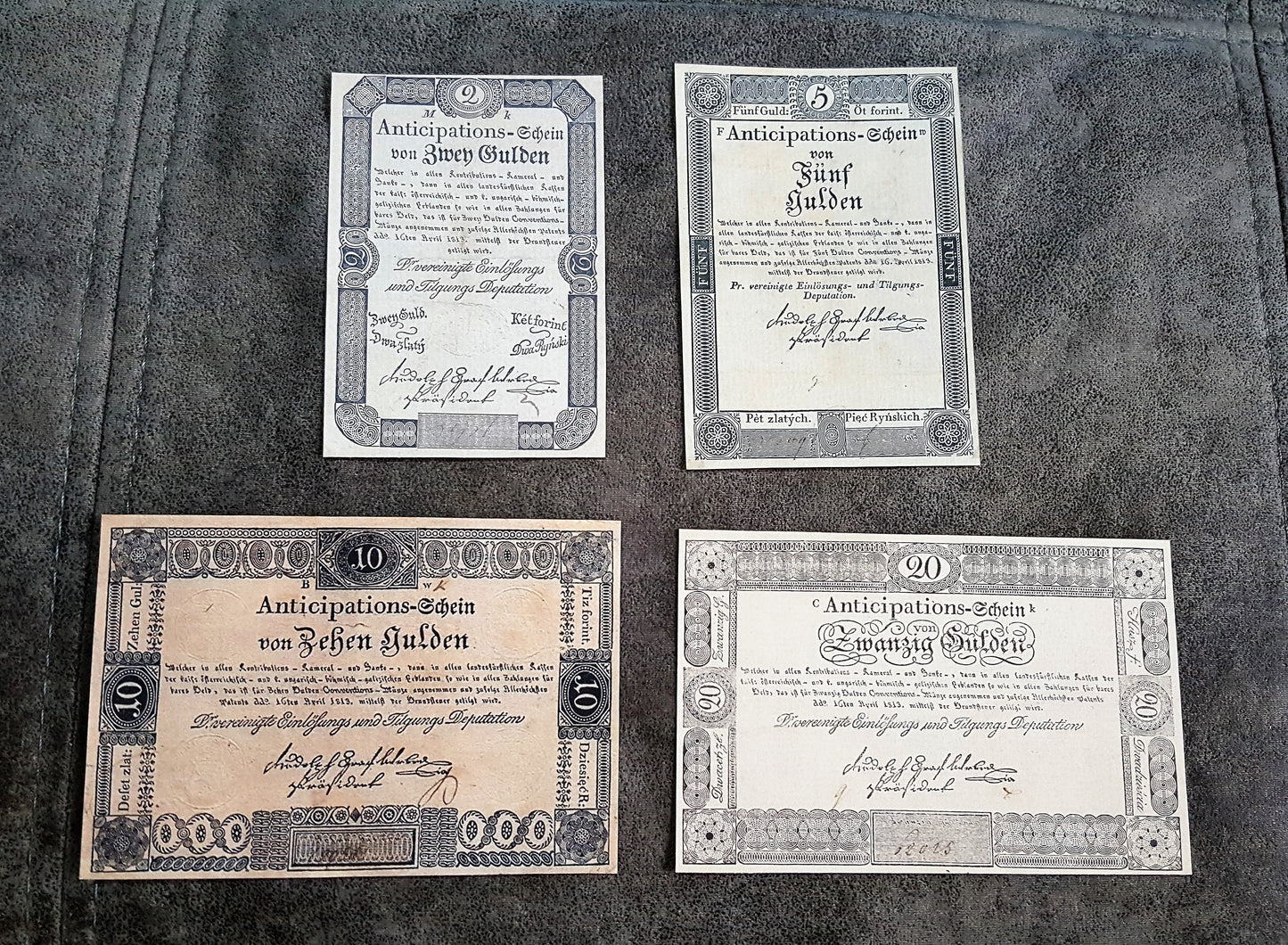 Reprint on paper with W/M Austria Banknotes 1813 - 1825 year. FREE SHIPPING